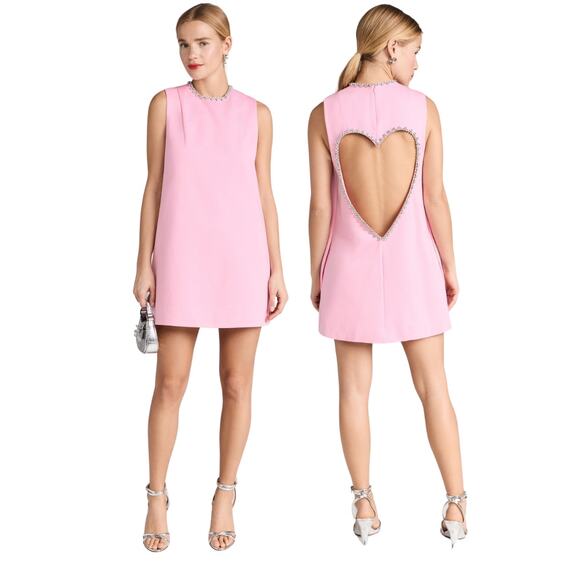 Area Crystal Embellished Heart Cut-Out Back Mini Dress Sleeveless Powder Pink M - Picture 1 of 10